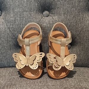 Girls' Gold Butterfly T-Strap Sandals - Kids